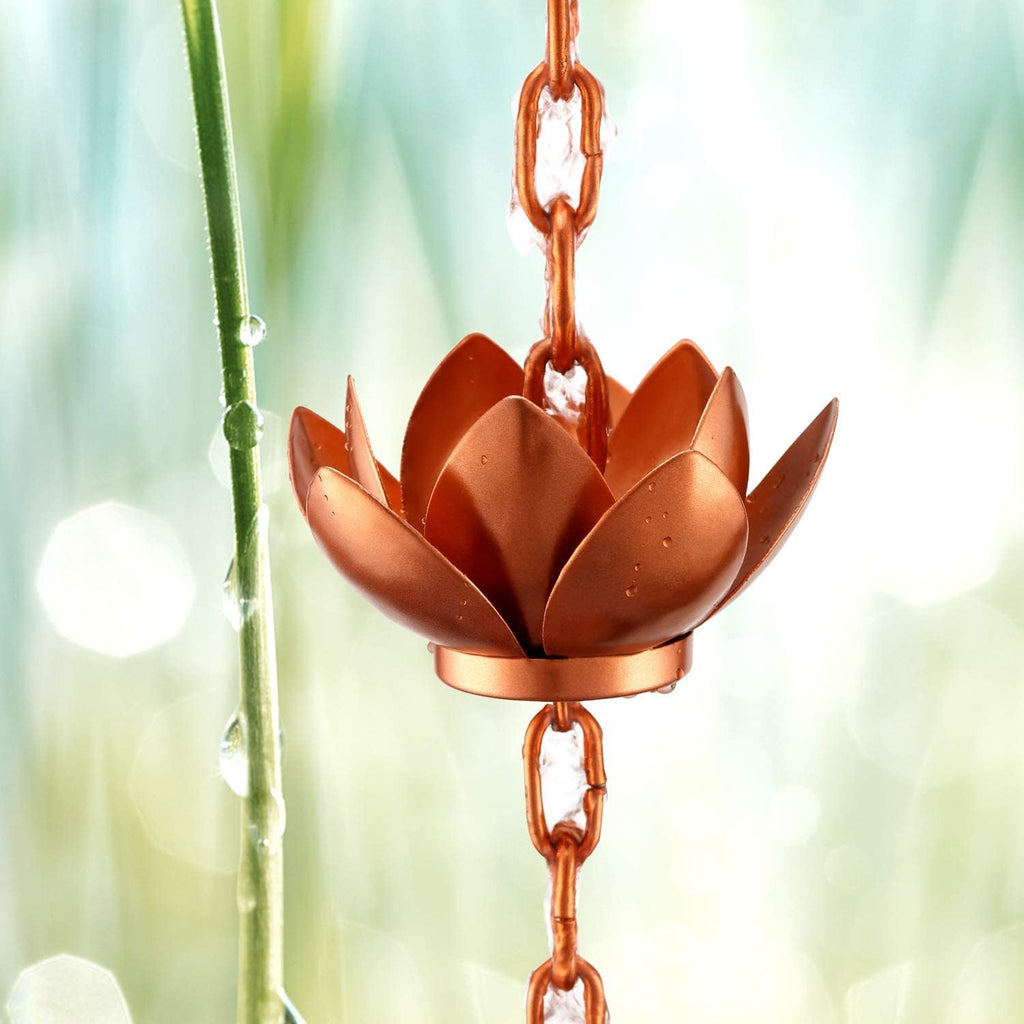 Oak Leaf Rain Chain with Adapter, 8.5ft | Adjustable Lotus Rain Catcher Chain for Gutters Outside Downspout, for Divert