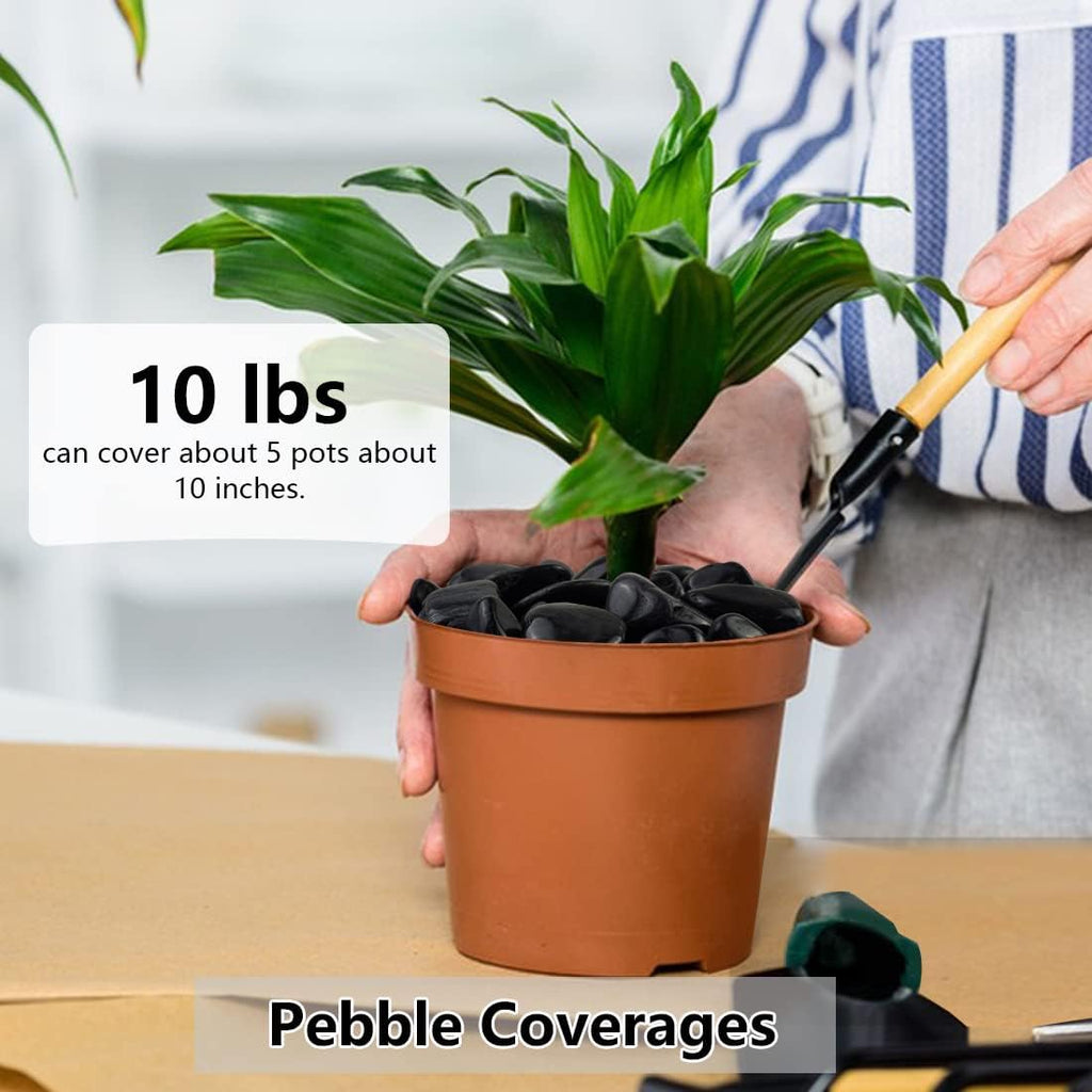 40lbs Black Pebbles Mulch for Landscaping, 1-2 Inch High Polished Natural River Rocks for Plants, Decorative Stones