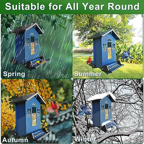 Squirrel Proof Bird Feeders for Outdoors, 6LB Metal Hanging Feeders, Large Wild Feeders for Cardinals, Chickadees, Durable Backyard Feeders（Blue