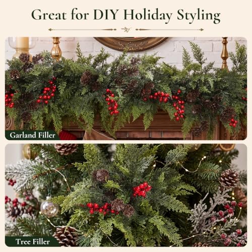 12 Artificial Cedar Stems, 17.5", with 2 Pine Cone Sprays and 3 Berry Picks