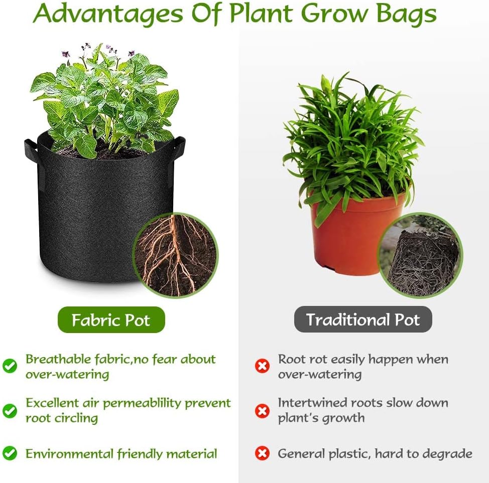 50 Pack 10 Gallon Grow Bags Bulk, Heavy Duty Thickened Fabric Pots Nonwoven Plant Bags with Handles, Breathable Plant