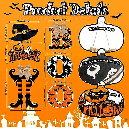 Leinuosen 2 Pcs Halloween Ghost Witch Door Sign Boo Front Door Decor, Witch