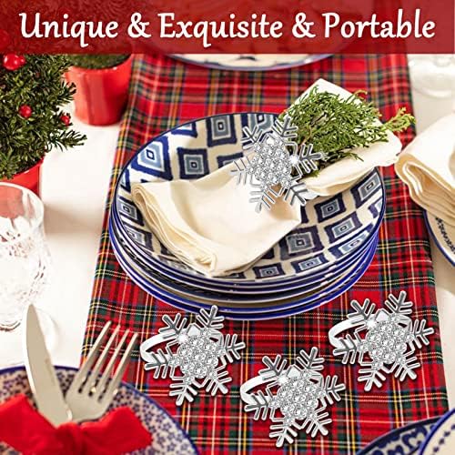 Legigo 6 Pcs Christmas Napkin Rings- Sliver Diamond Snowflake Napkin Holder Rings Dinner Tables Rings for Xmas Winter Holiday Place Setting, Dinner Parties, Weddings, Family Gatherings