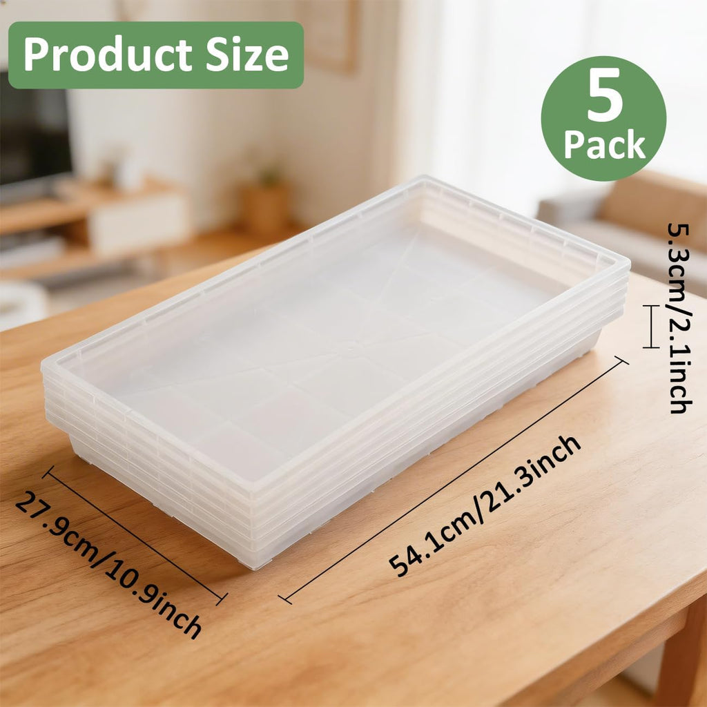 RooTrimmer 1020 Nursery Pot Trays 5 Pack, Transparent Plastic Flat Seed Starter Tray, Durable Square Seedling Starting