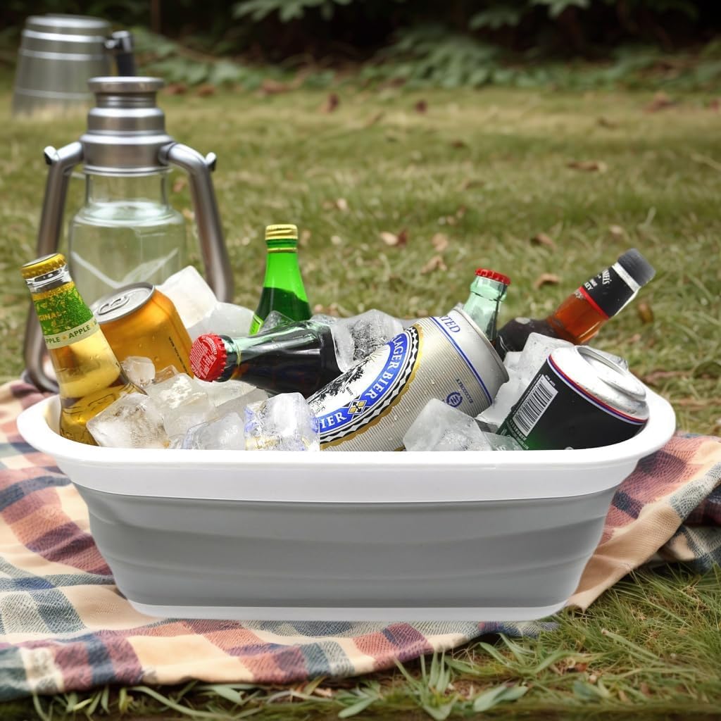 SAMMART 9.2L (2.37Gallon) Collapsible Wash Basin - Foldable Outdoor Picnic Basket - Portable Plastic Tub - Space Saving