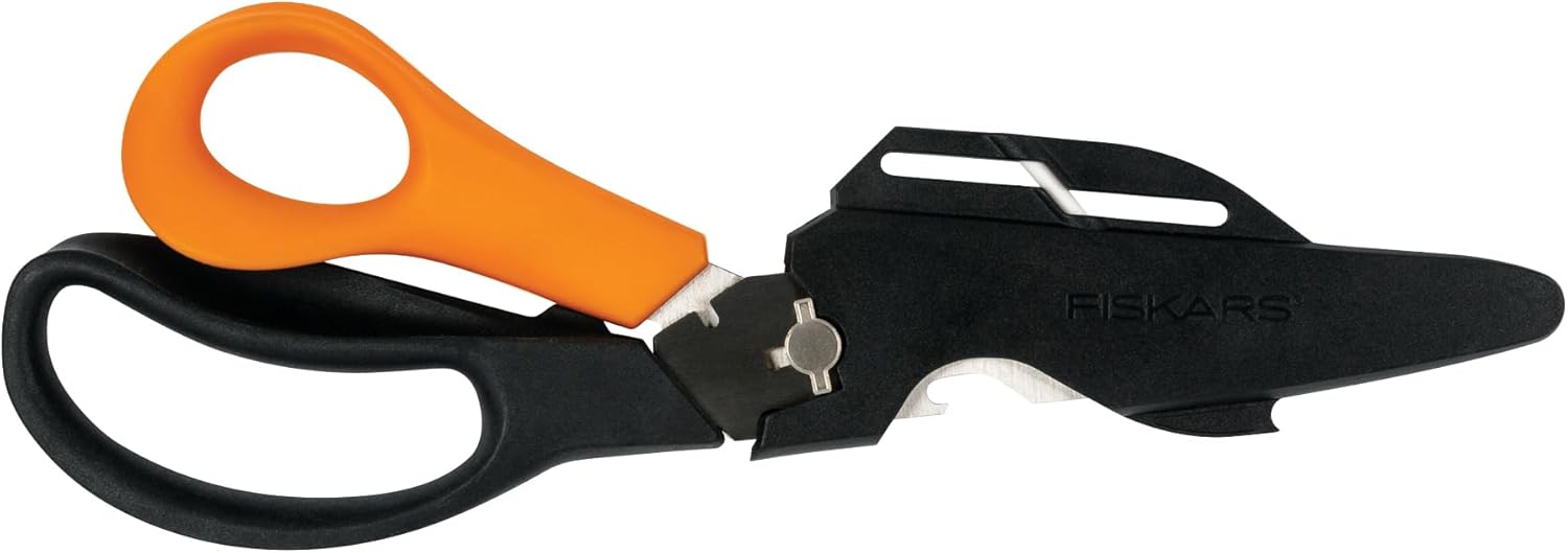 Fiskars 9" 7-in-1 Heavy-Duty Garden Scissors Multi-Tool with Sheath | Take-Apart Shears with Power Notch, Wire & Twine