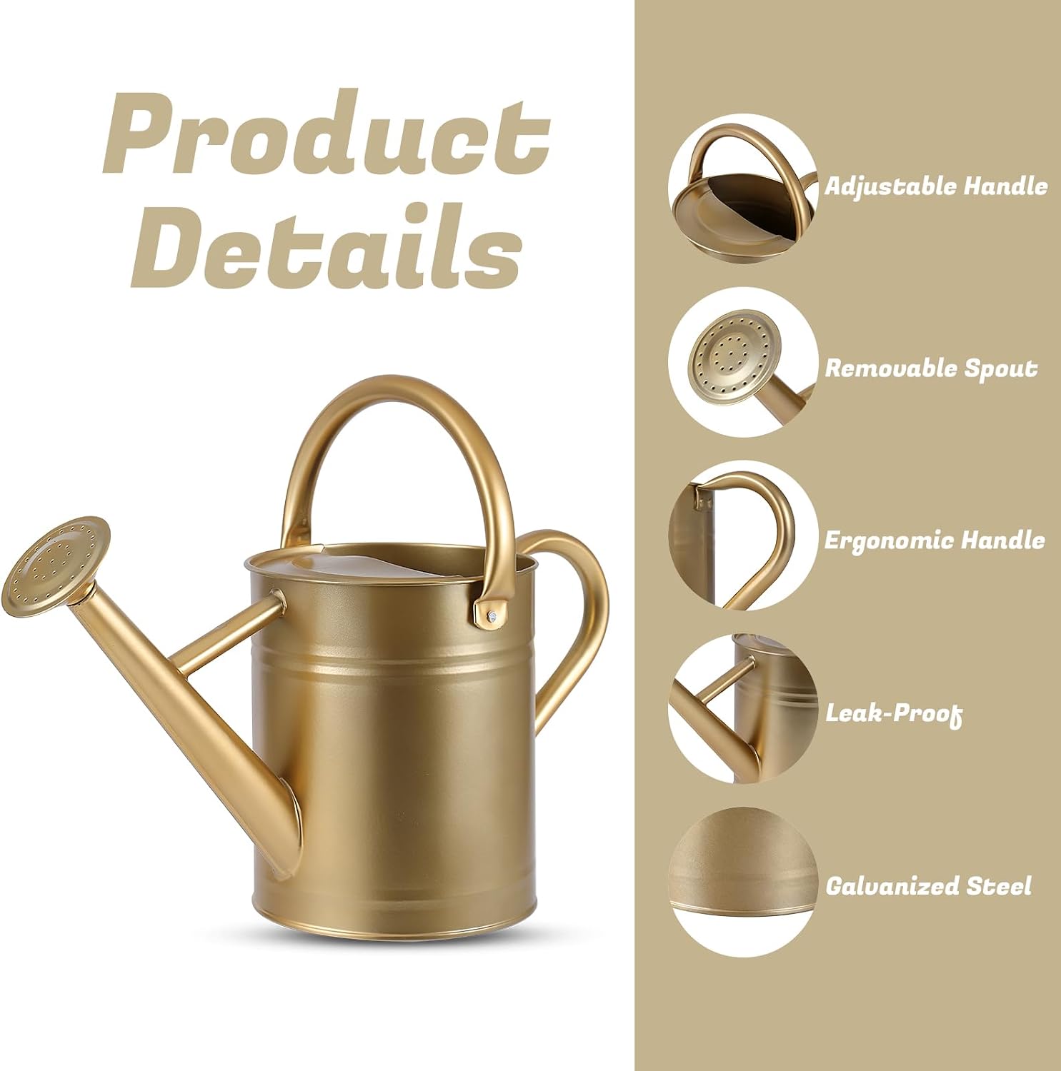 1 Gallon Watering Can for Plants, Watering Cans for Indoor&Outdoor Gardening, Galvanized Steel Watering Pot with