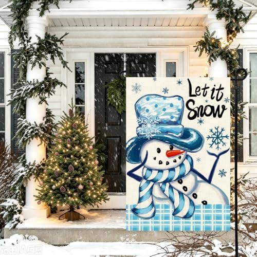 Let It Snow Christmas Snowman Garden Flag 12x18 Inch Double Sided