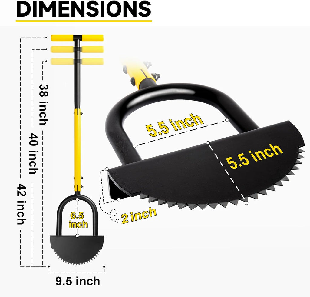 Manual Edger Lawn Tool with 38"-42" Adjustable Length, Half Moon Saw Tooth Border Edger with Wide Footplate Manganese