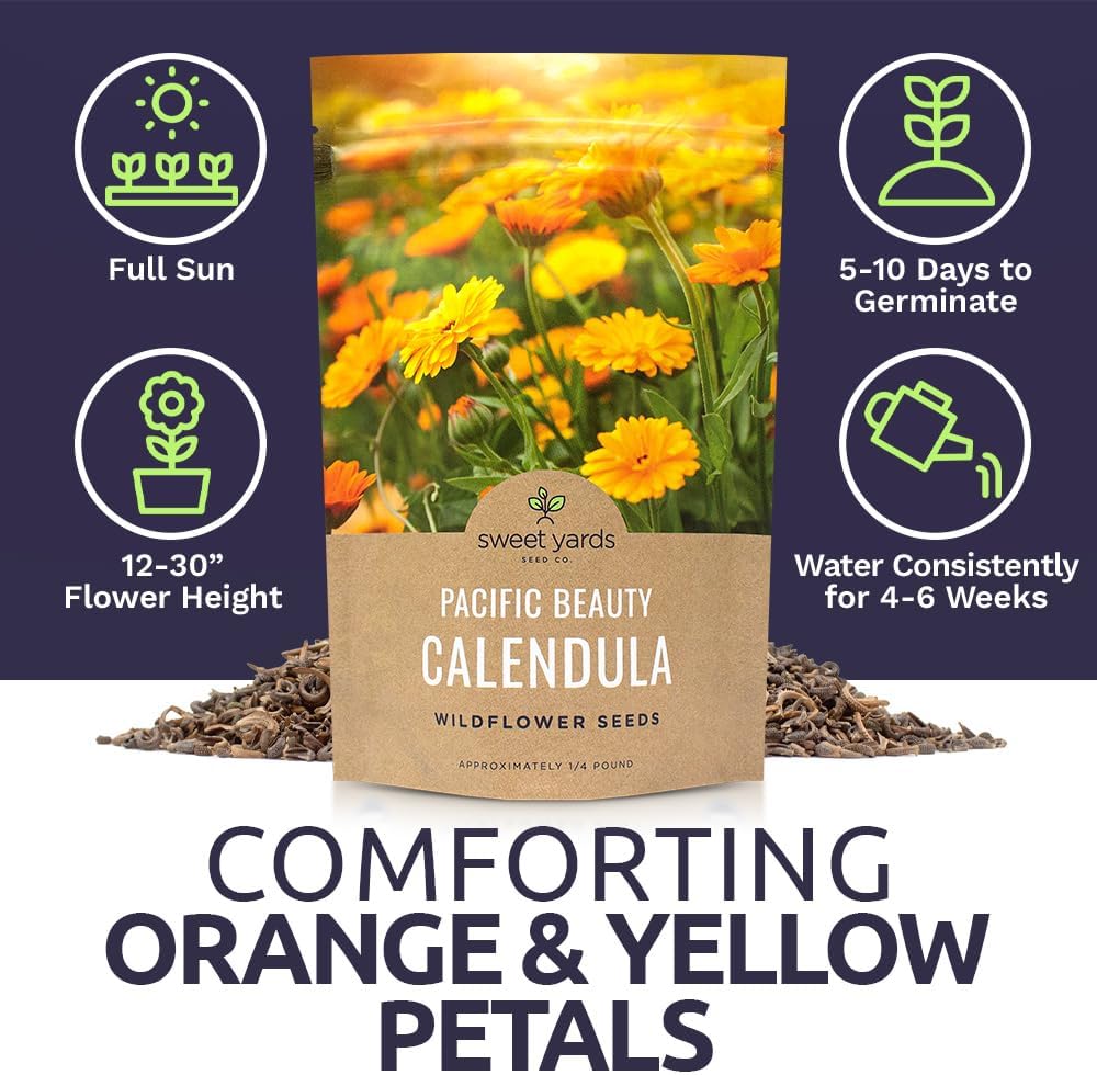 Calendula ‘Pacific Beauty Mix’ – Bulk Quarter Pound Bag – Over 12,000 Open Pollinated Non-GMO Wildflower Seeds –