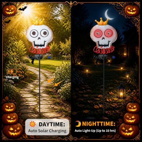 Solar Halloween Skull Garden Stake Light, Spooky Halloween Decorations