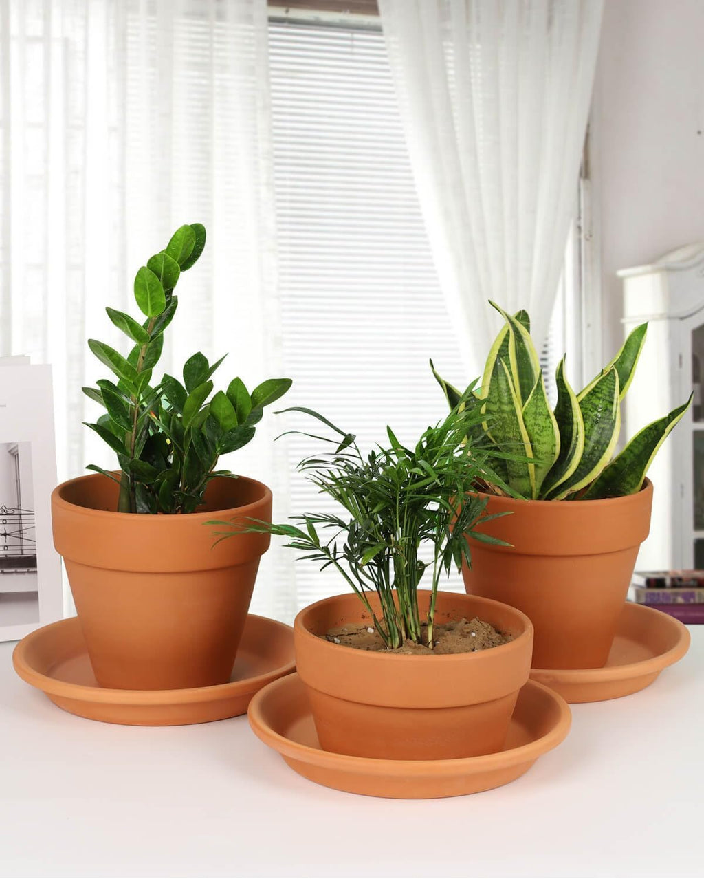 11 Inch Terracotta Plant Saucer Pots Tray - 3 Pcs Round Planter Saucers for Indoor & Outdoor Plants, Large Clay Trays