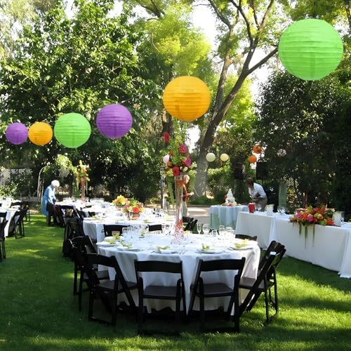 18Pcs Yellow Purple Green Paper Lanterns for Parties, 6” 8” 10” 12” Chinese Asian Hanging Round Paper Lanterns for Birthday Wedding Halloween Christmas Home Decor Party Decor