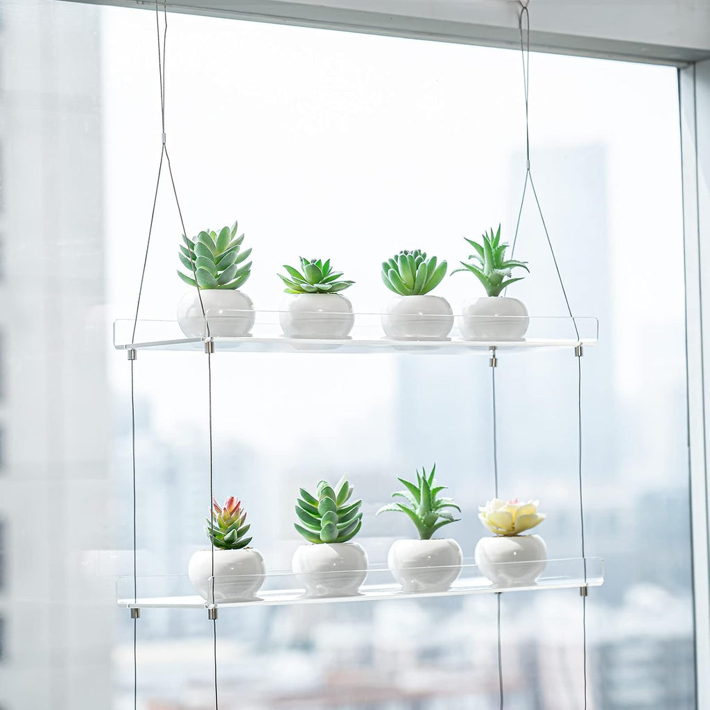 Sumerflos 2-Tier Acrylic Window Boxes Plant Shelves for Window of Kitchen, Bedroom, Living Room, 16 Inch Wall Flower