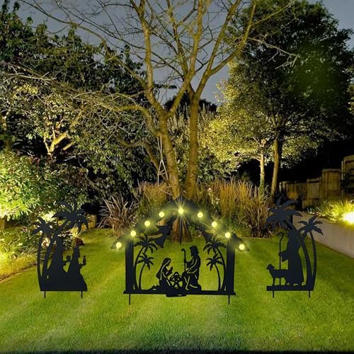 Solar Lighted Nativity Scene Garden Decor, Outdoor Christmas Yard Lawn Holiday Party Ornament