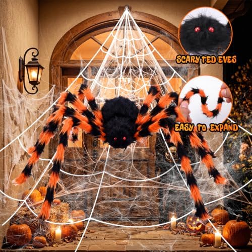 Halloween Decorations Outdoor Spider Webs:1Pcs Giant Spiders-Outdoor Use