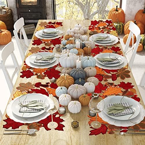 Fall Placemats Set of 6 Thanksgiving Embroidered Maple Table Mat, 11x17 in