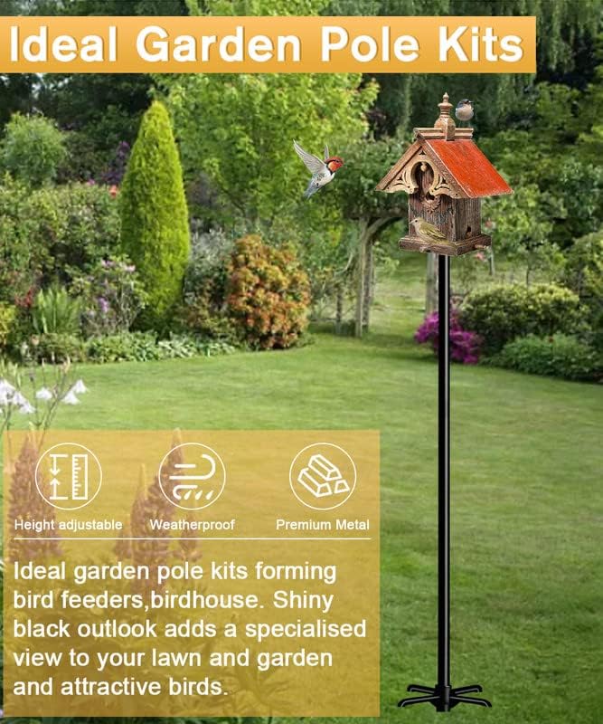 90inch Bird House Pole, Heavy Duty Birdhouse Feeder Post, Black