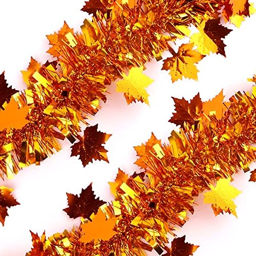 DIYDEC 33ft Thanksgiving Fall Tinsel Garlands Golden Copper