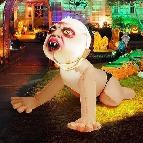 GOOSH 4 FT Halloween Inflatable Zombie Outdoor Decorations Blow Up Yard Scary Zombie with Built-in LEDs for Indoor Garden Lawn Party Decor