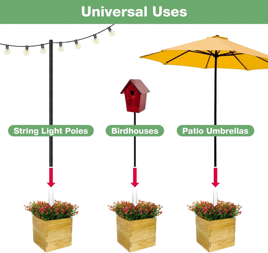 Large Decorative Wooden Planter with Universal Pole Support for String Light Poles, Umbrellas, Bird Feeders. Solid Wood