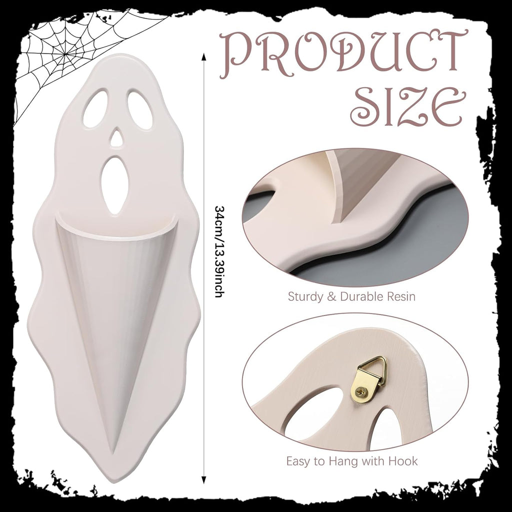 Halloween Ghost Wall Planter 13.4'' White Ghost Scream Face Resin Wall Vase Spooky Hanging Pocket Planter for Plants