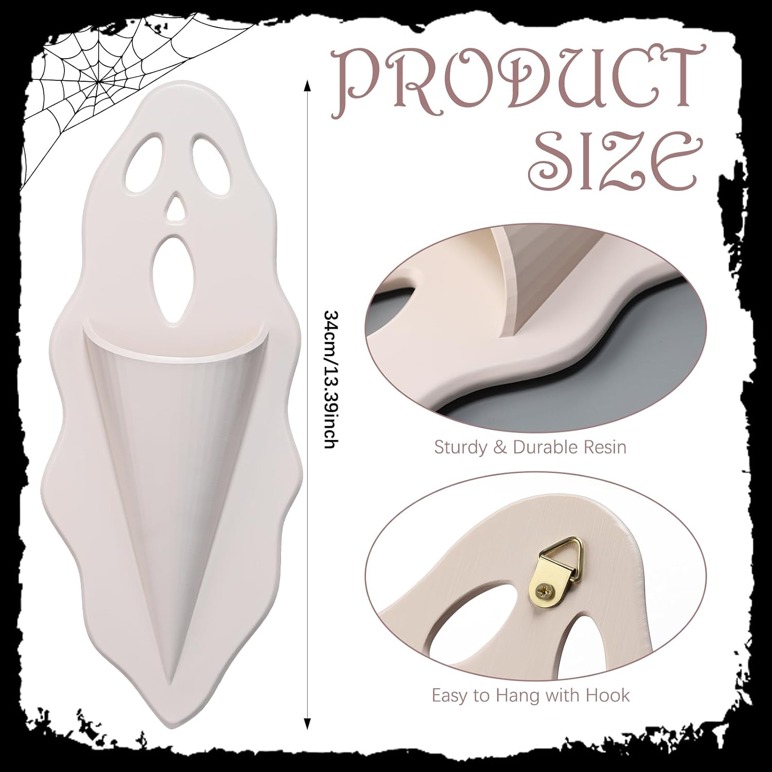 Halloween Ghost Wall Planter 13.4'' White Ghost Scream Face Resin Wall Vase Spooky Hanging Pocket Planter for Plants