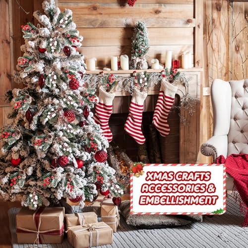 Sanwuta 20 Pcs Christmas Berry Pick with Pinecone, Frosted Red, White