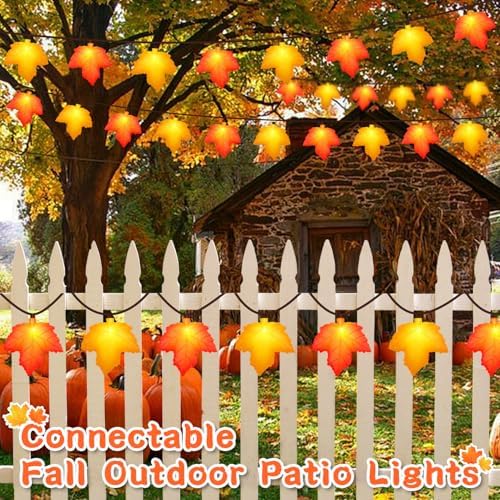 Fall Decor Maple Leaf Lights, 8.5Ft Fall String Lights Plug In with 10 LED Orange & Yellow Maple Leaf Light, Fall Leaves Light Indoor Outdoor for Home Fireplace Party Harvest Thanksgiving Decorations