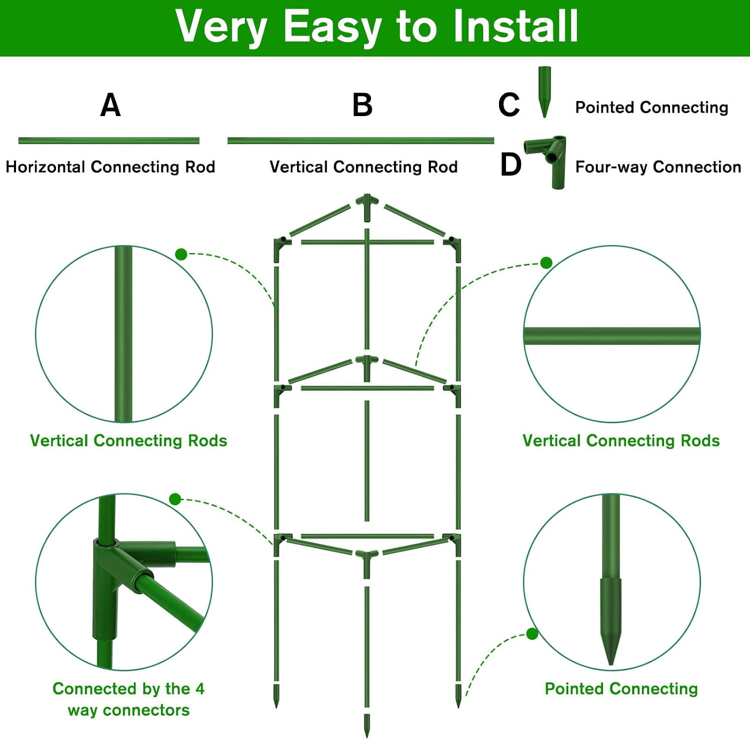 6 Pack Tomato Cages for Garden, Tomato Cage Trellis, Garden Cage Heavy Duty | Tomato Stake Support, Garden Stakes Plant