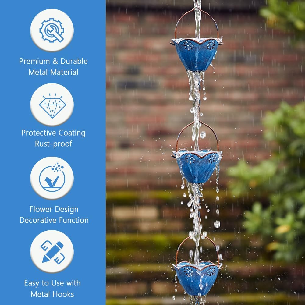 8.2 FT Lotus Rain Chains for Gutters, Eaves, Drainage