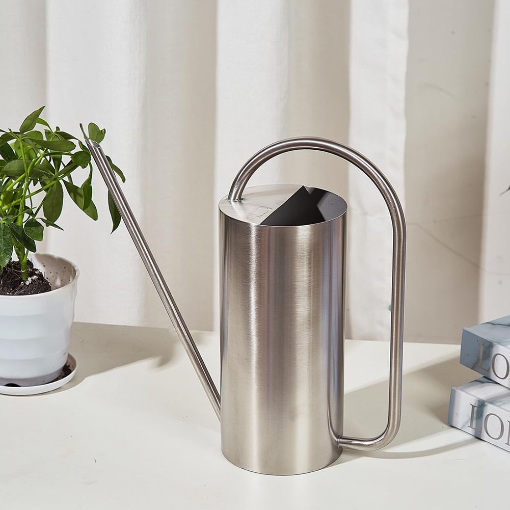 Watering Can for Indoor Plants, 50 oz/1.5L Stainless Steel Watering Can Pot with Long Spout, Garden Watering Cans with