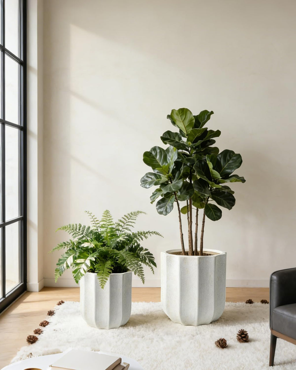 10 Inch Ceramic Plant Pot for Indoor Plants with Drainage Hole | Hand-painted antique white ceramic planters for indoor