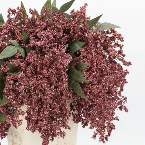 6Pcs 17'' Artificial Nandina Berry Stems Muted Burgundy Branches Home Decor