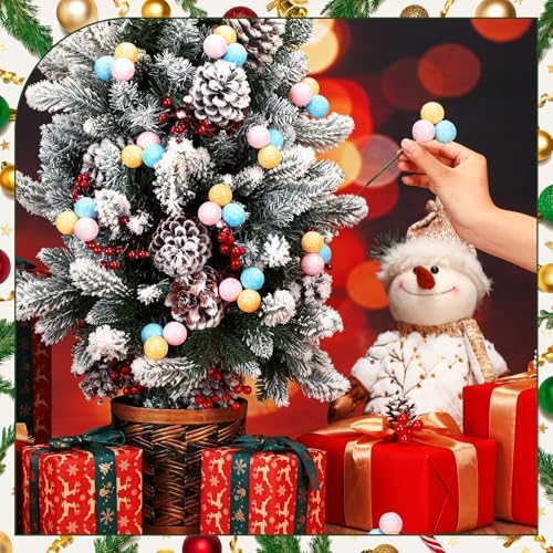 Syhood 12 Sets 7.9 Inch Pastel Christmas Ball Picks and Sprays Decor