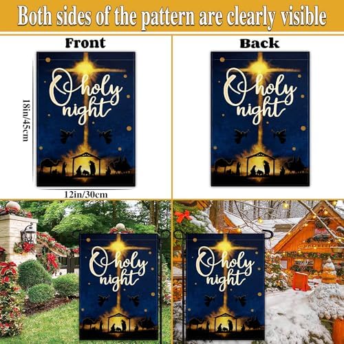 Oh Holy Night Garden Flag 12 X 18 Inch Double Sided Christmas Garden Flag Winter Christian Flag for Outside House Yard Indoor Outdoor Holiday Sign Decor