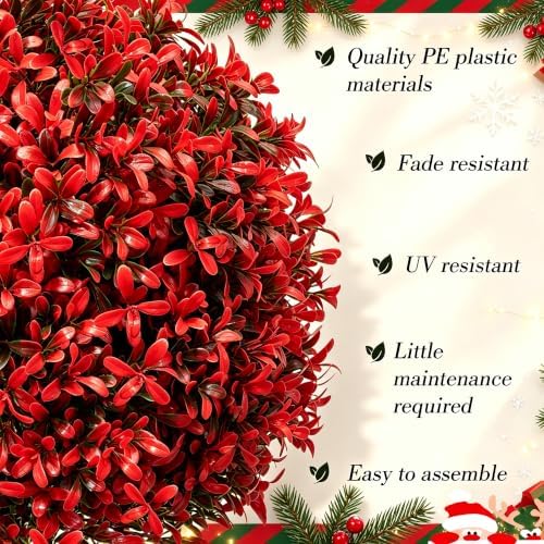 Chillchard 2Pack UV Resistant Red Artificial Boxwood Topiary Fake Plant