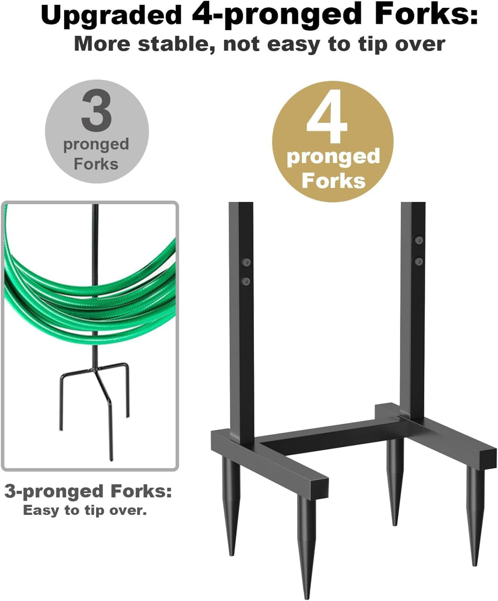 Outdoor Garden Hose Holder Freestanding with Brass Faucet And 4 Spikes, Heavy Duty Metal Water Hose Reel Stand Hanger