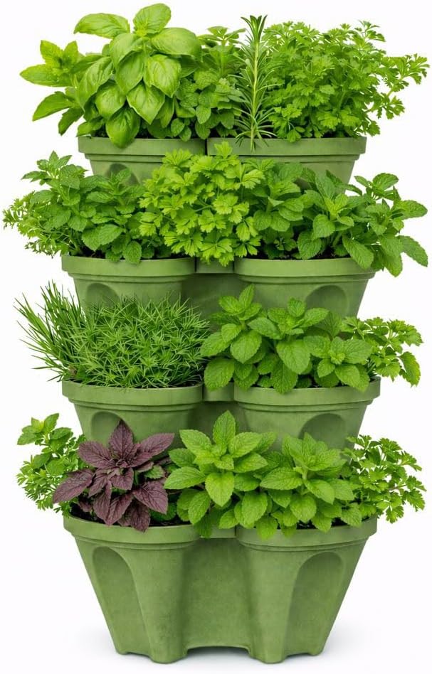 Strawberry Planter Tower, 4 Tier Stackable Vertical Planter, 16 Plant Sites, Space Saving Garden Planter, Indoor