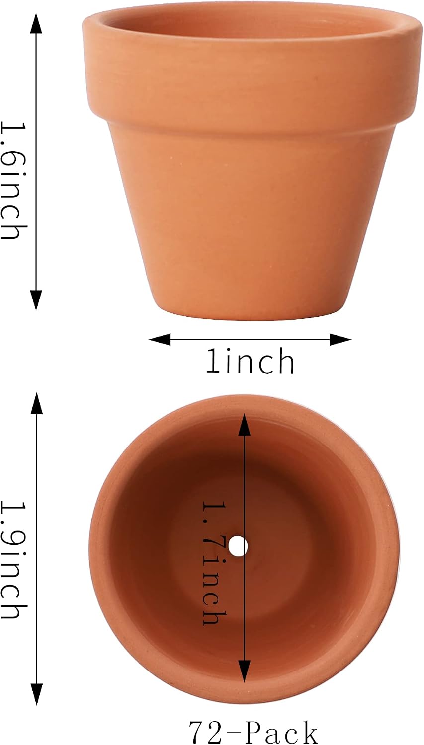 Yishang 1.9 Inch Tiny Terracotta Pots Pack of 72-Small Mini Clay Pots with Drainage Holes Flower Nursery Terra Cotta