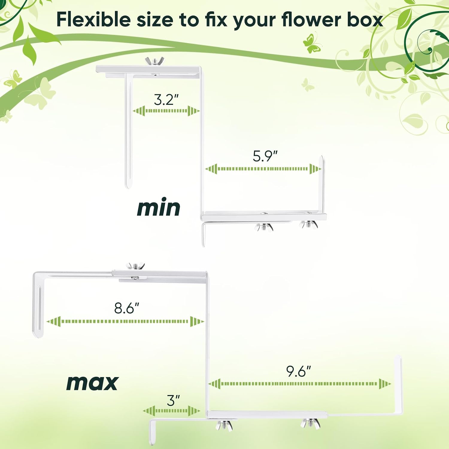 Adjustable Planter Box Bracket, Flower Box Holder Brackets for Deck Railing | White Window Box Hanging Brackets for