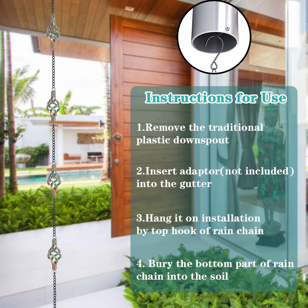 dreamysoul 9.7FT Rain Chain, Iron Rain Chain for Gutters, Bronze Bird Cage Decorative Rain Chains for Downspouts
