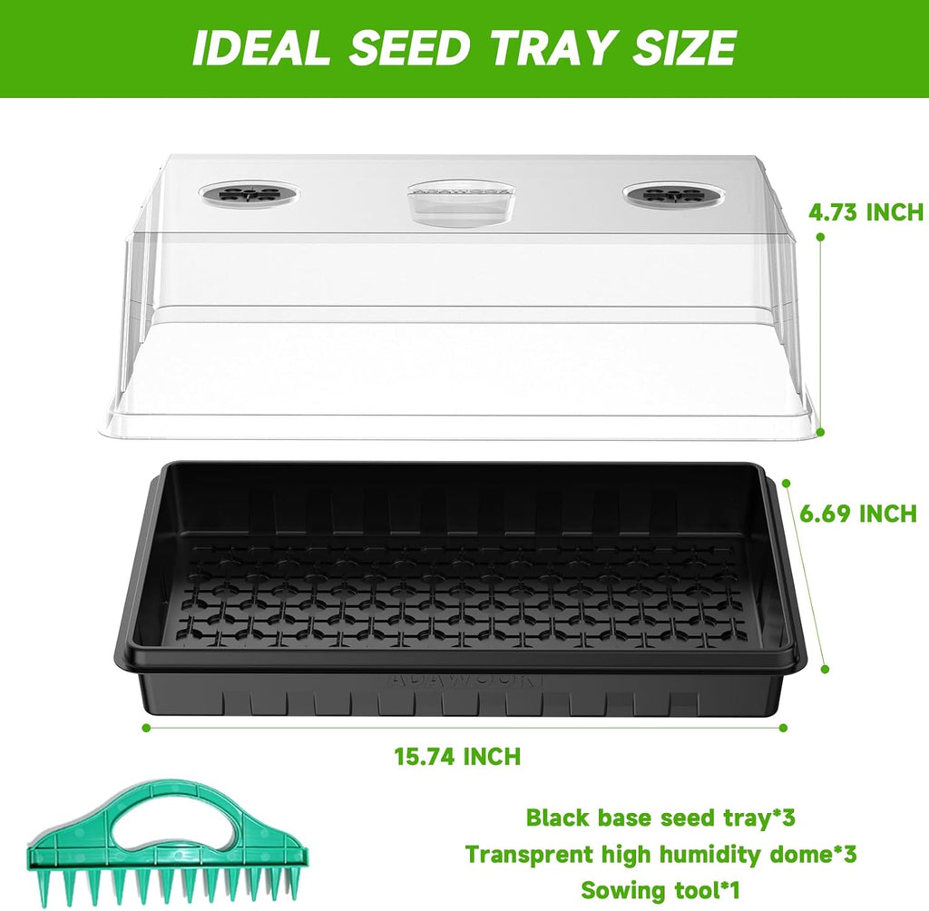 Seed Starter Tray, Gardening Plant Grow Trays Kit for Seedling, Germination Trays with 4.72 Inch High Humidity