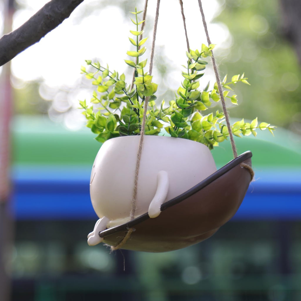 bestbear Hanging Swing Chair Planter Pot Resin Smiley Face Planter for Indoor Outdoor Plant Cute Head Flower Pots for