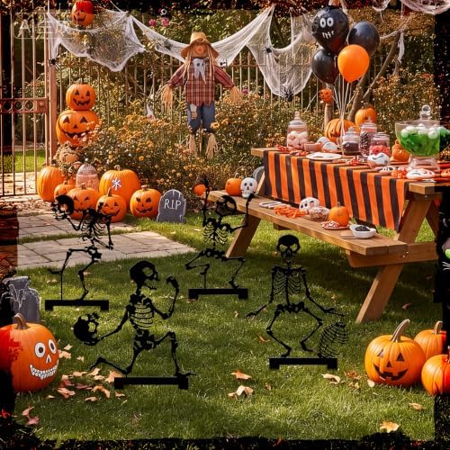 Geelin 4 Pcs Halloween Metal Skeleton Yard Stakes Skeleton Outdoor Decor