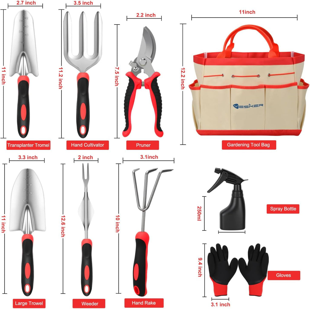 Yesker Gardening Tools 9-Piece Heavy Duty Garden Tool Set Gardening Supplies Gifts for Women Men Gardening Hand Tool