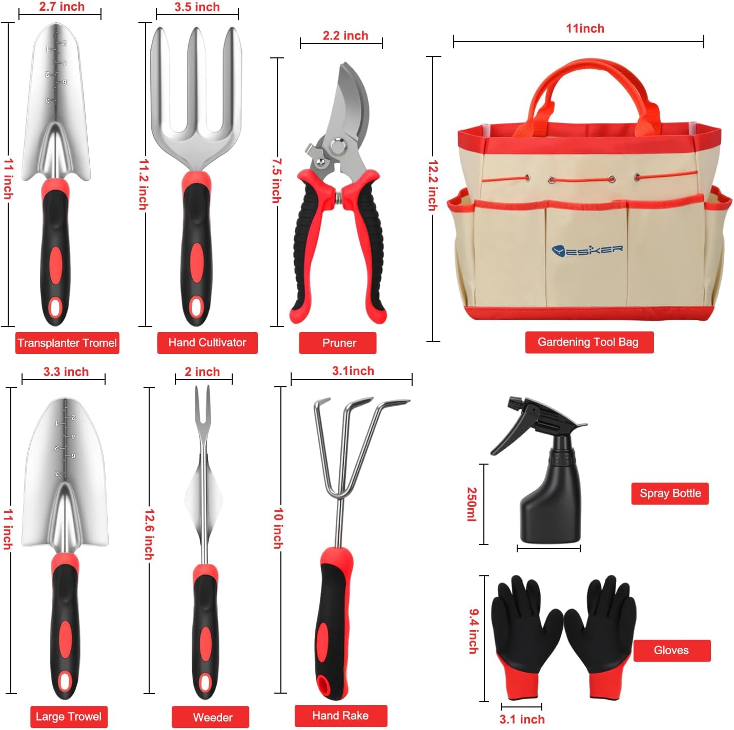 Yesker Gardening Tools 9-Piece Heavy Duty Garden Tool Set Gardening Supplies Gifts for Women Men Gardening Hand Tool