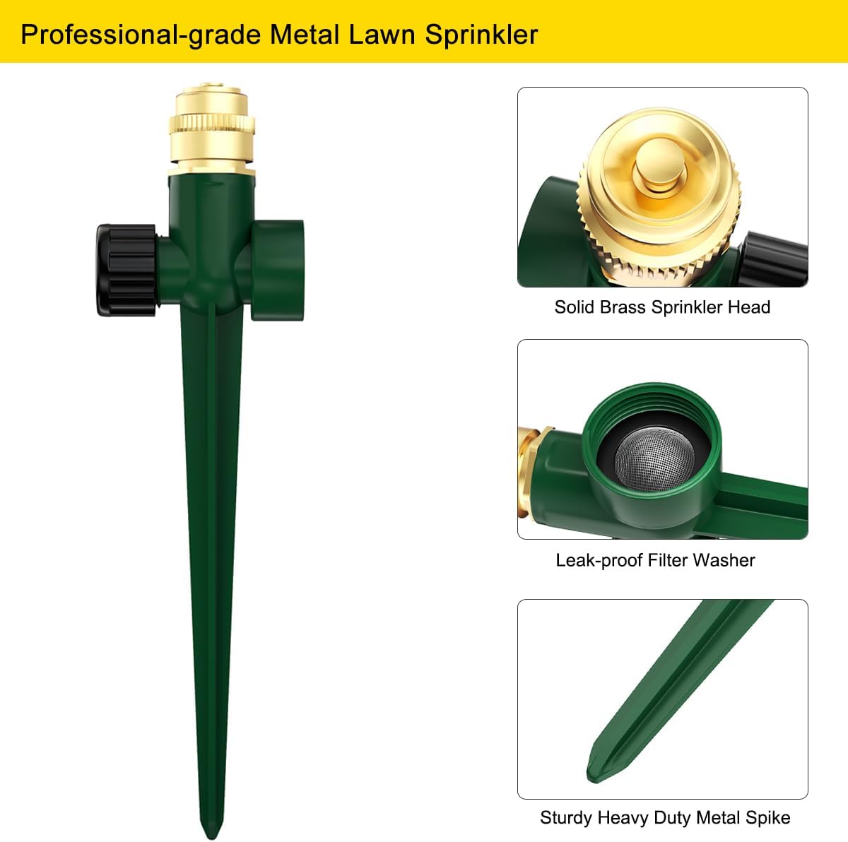 FANHAO 2 Pack Metal Lawn Sprinkler for Yard, Automatic Garden Water Sprinkler on Spike Base, Adjustable Irrigation