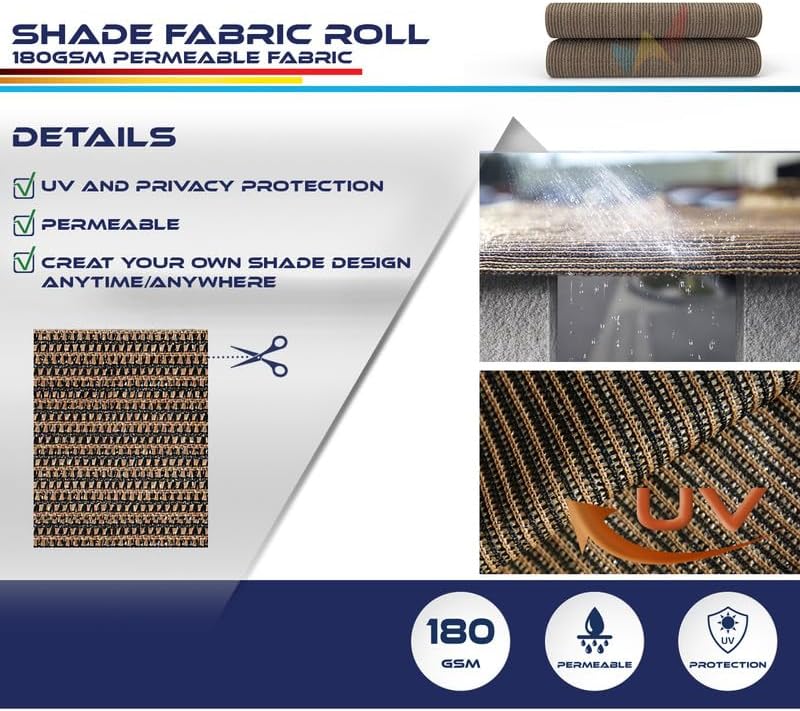 Windscreen4less 6'x25' Sun Shade Fabric Roll Shade Cloth Cover Wind Screen UV Block for Outdoor Pergola Patio Backyard