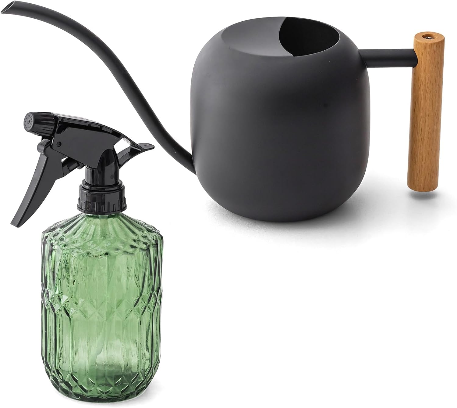 Baffect Indoor House Plants Watering Set for Bonsai, Orchid | Include Balck Metal Long Spout Watering Can (41oz) & Dark